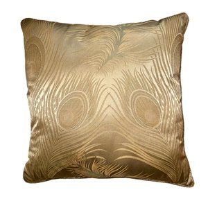 Surya gold and green peacock feather throw pillow